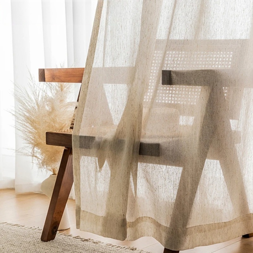 Linen Curtain Eyelet - 린넨 느낌 베이지 시어 커튼 (거실용)
