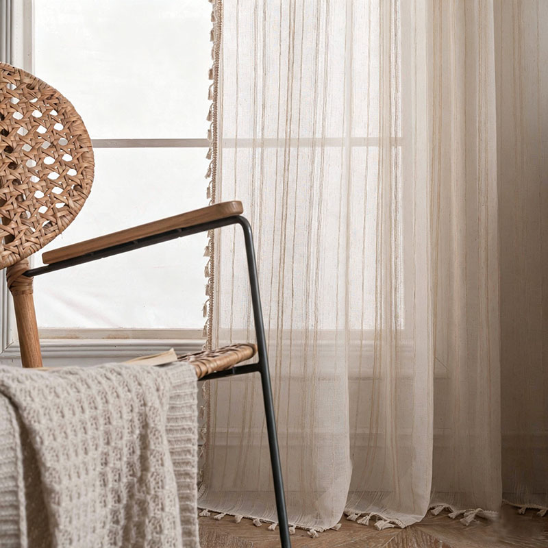 Linen Curtain Eyelet - 스트라이프 리넨 텍스처 커튼, 빈티지 팜하우스