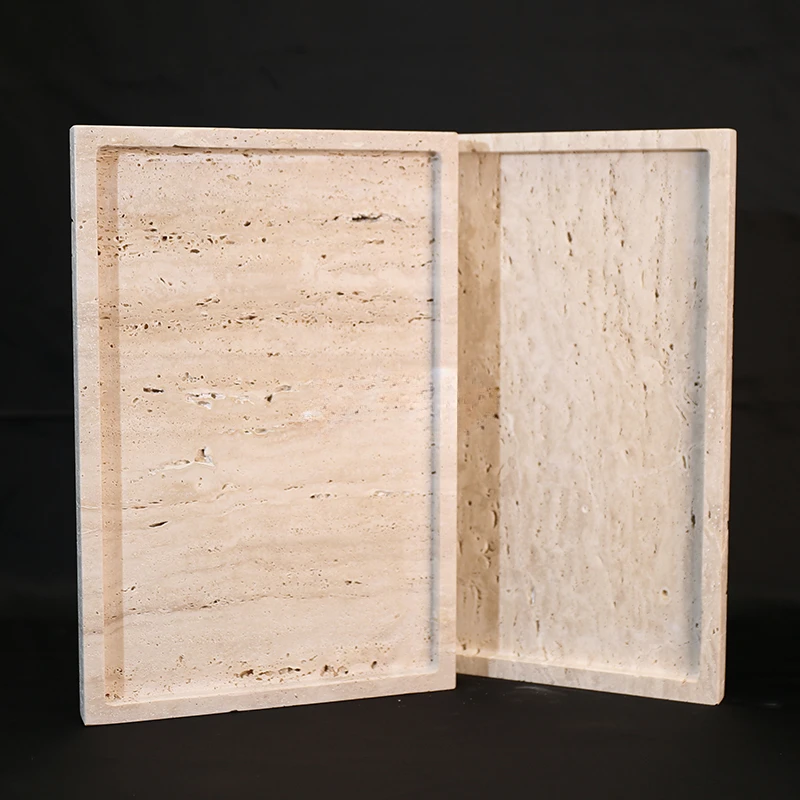 Travertine Tray Oval - 30x20x1.8cm 자연 대리석 베이지 석회화 돌
