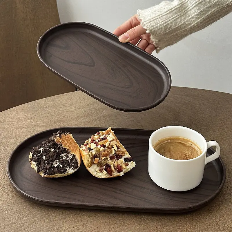 Travertine Tray Oval - 호두나무 무늬 타원형 트레이 다용도 서빙