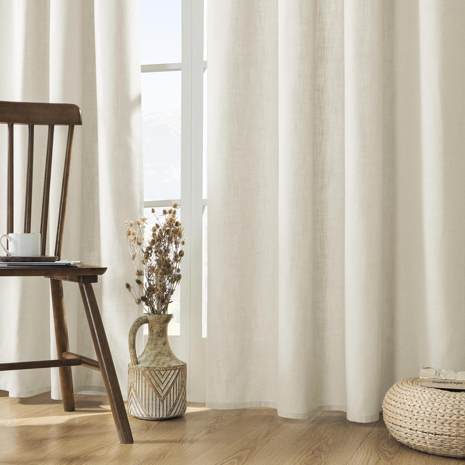 Linen Curtain Eyelet - 1 패널 세트 리넨 커튼 84인치