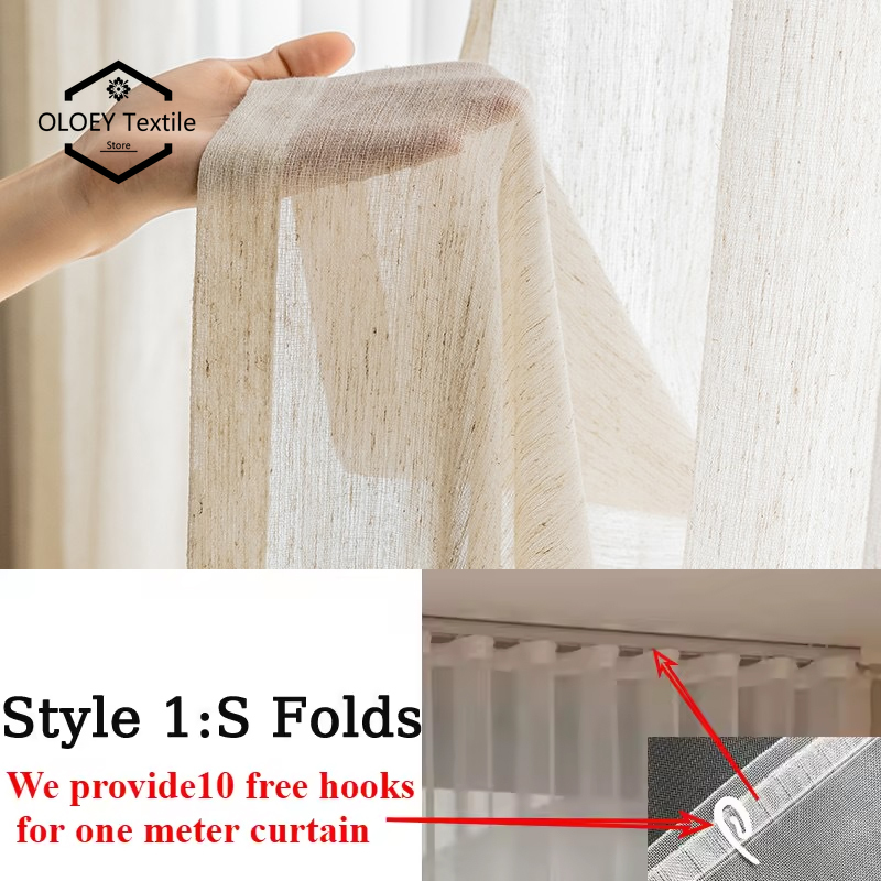 Linen Curtain Eyelet - S 폴드 웨이비 화이트 튤 린넨