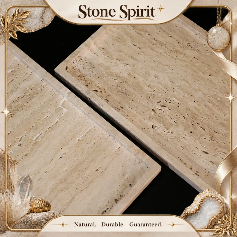 Travertine Tray Oval - 【내추럴】30x20x1.8cm 천연 대리석 베이지 트래버틴 스톤