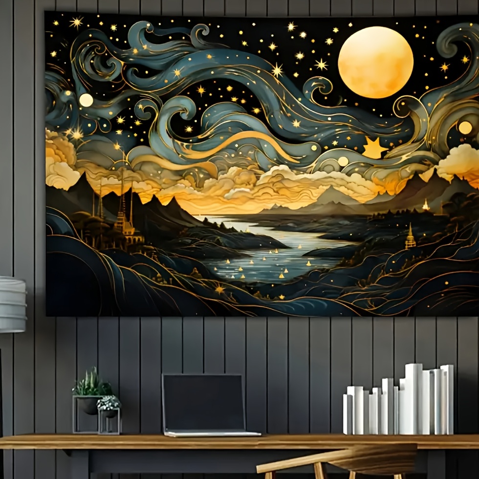 Interior Design Years Of School - 별과 달빛이 어우러진 산 테이프스트리 -