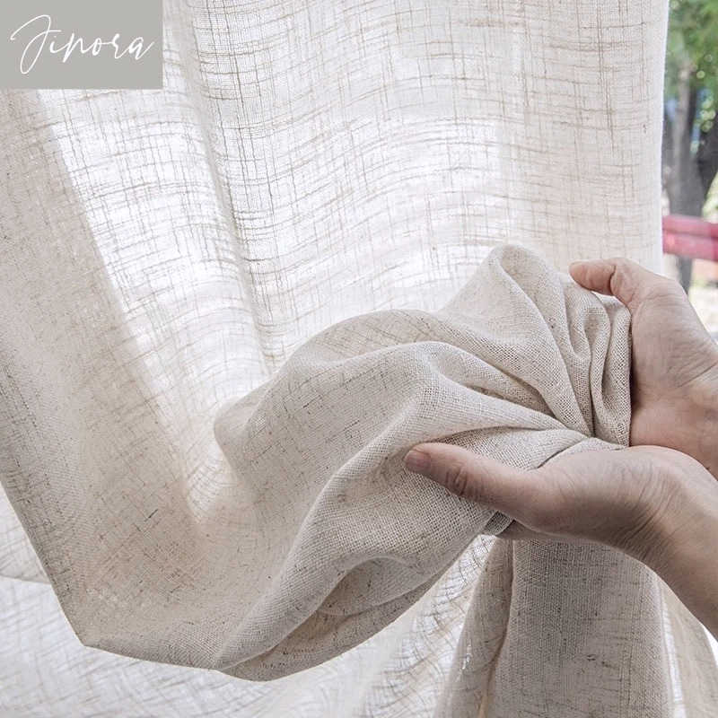Linen Curtain Eyelet - 면과 린넨 질감의 반투명 커튼, 침실