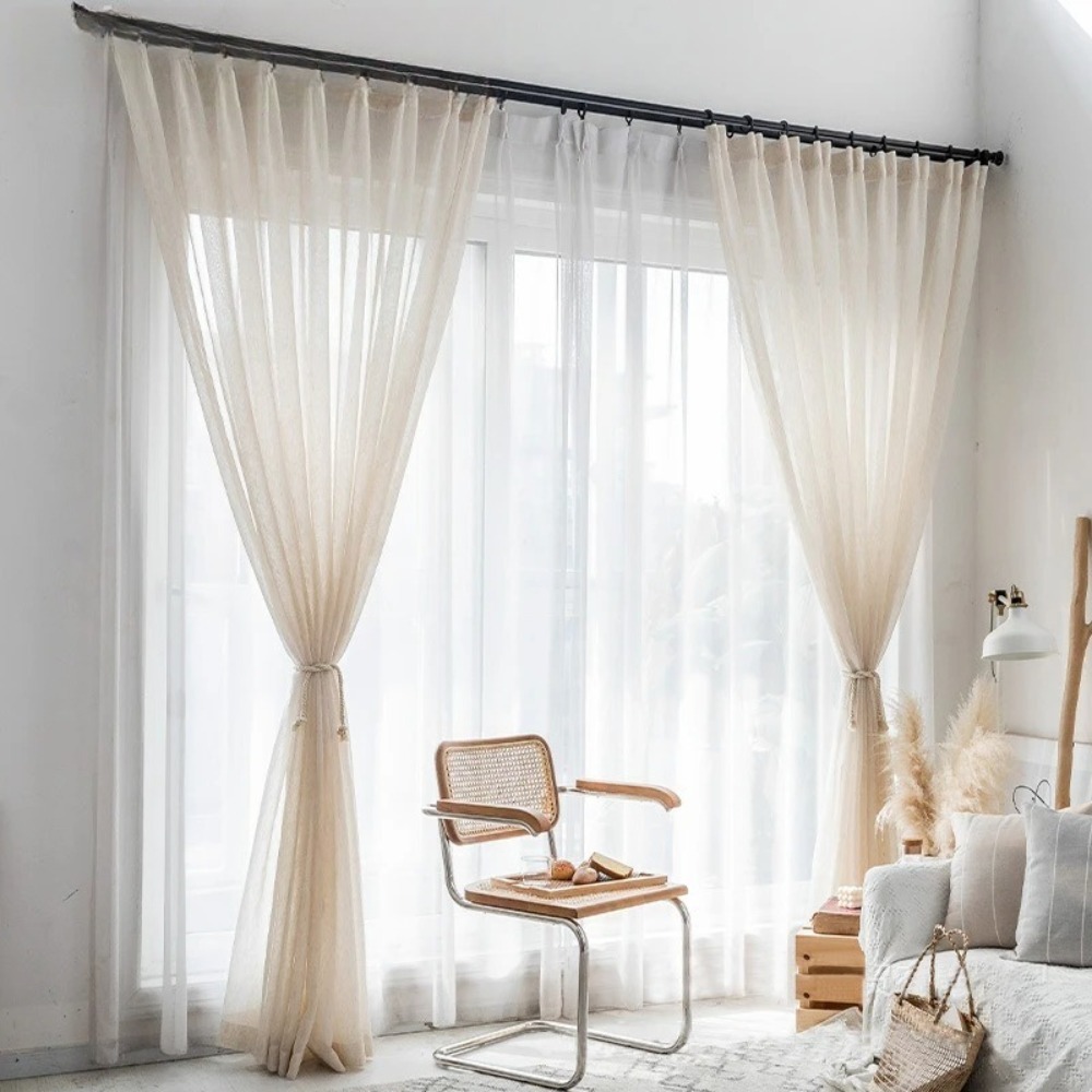 린넨 느낌 베이지 시어 커튼 (거실용) 튤 고급 커튼  - Linen Curtain Eyelet 리뷰 및 가격