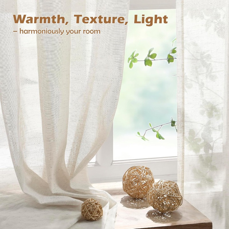 린넨 질감의 튤 S 폴드 시어 커튼, 거실, 다이닝룸, - Linen Curtain Eyelet 리뷰 및 가격